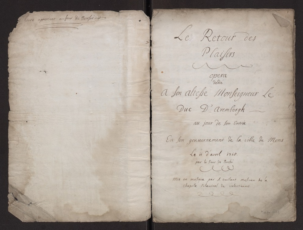 Titelblad ‘Le Retour des plaisirs’ Mus. Ms. 4448