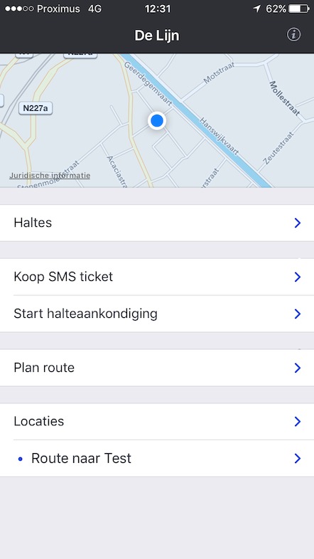1. Startscherm reisinfoapp De Lijn.