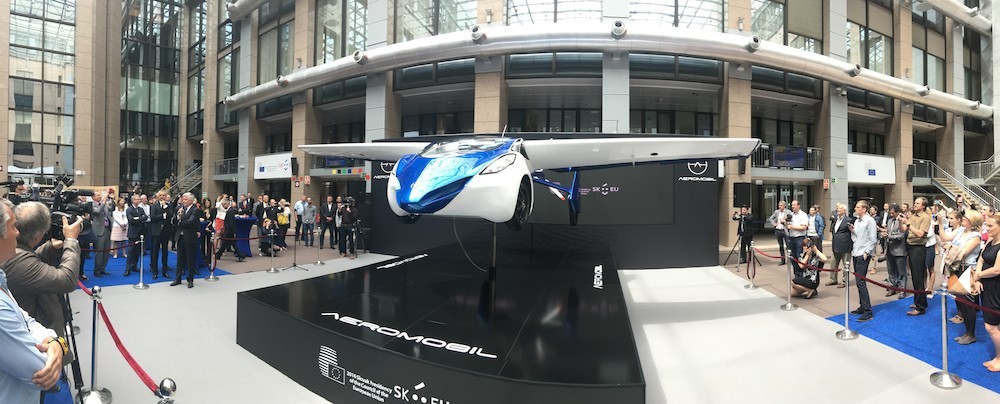 Innovative flying car prototype AeroMobil displayed in Brussels during July