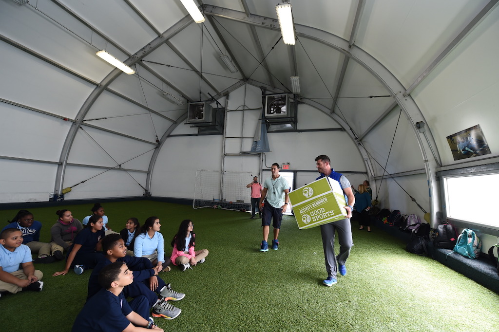Jesse Palmer participated in his first Good Sports donation event on Monday at P.S. 72 - The Lexington Academy.