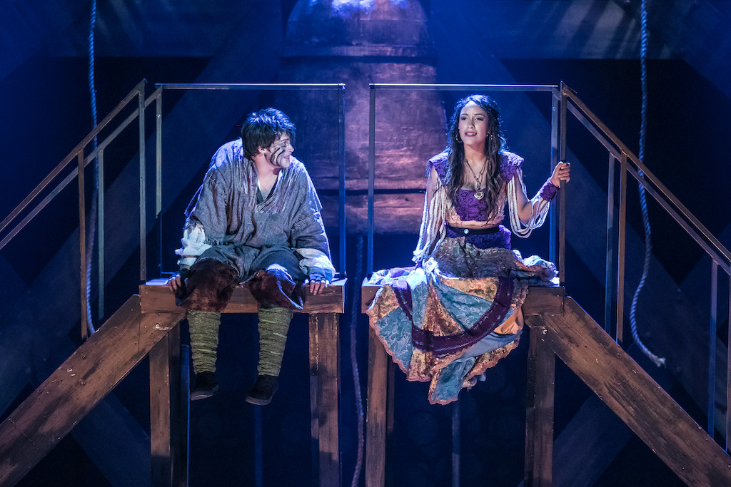 Haden Rider as Quasimodo and Julissa Sabino as Esmeralda in HUNCHBACK. Photo by Daniel Parvis.