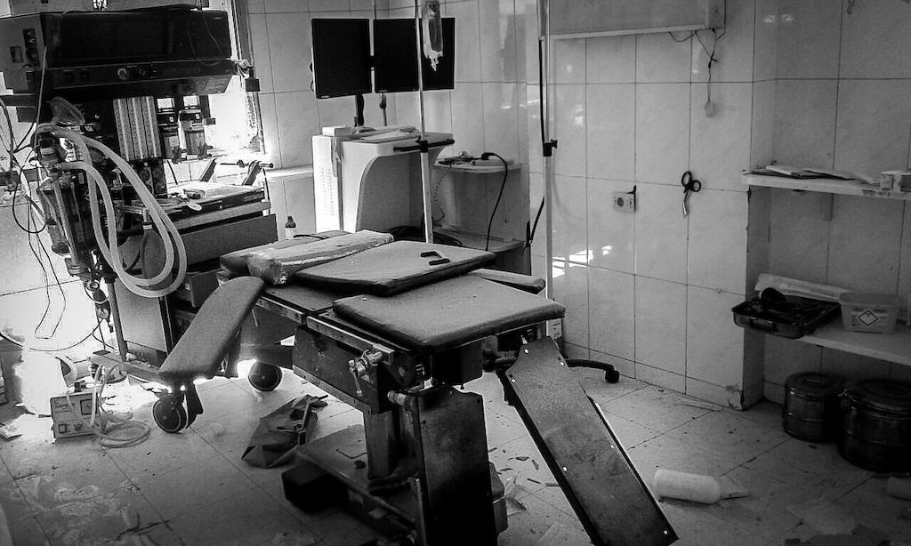 Damage inside and outside the MSF-supported Al Daqaq hospital after two bombings occured nearby. Photographer: Hospitals of Aleppo/MSF