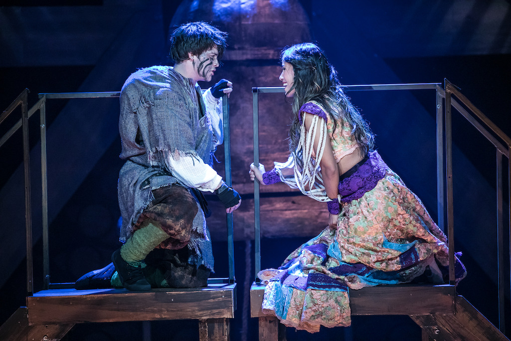 Haden Rider as Quasimodo and Julissa Sabino as Esmeralda in HUNCHBACK. Photo by Daniel Parvis.