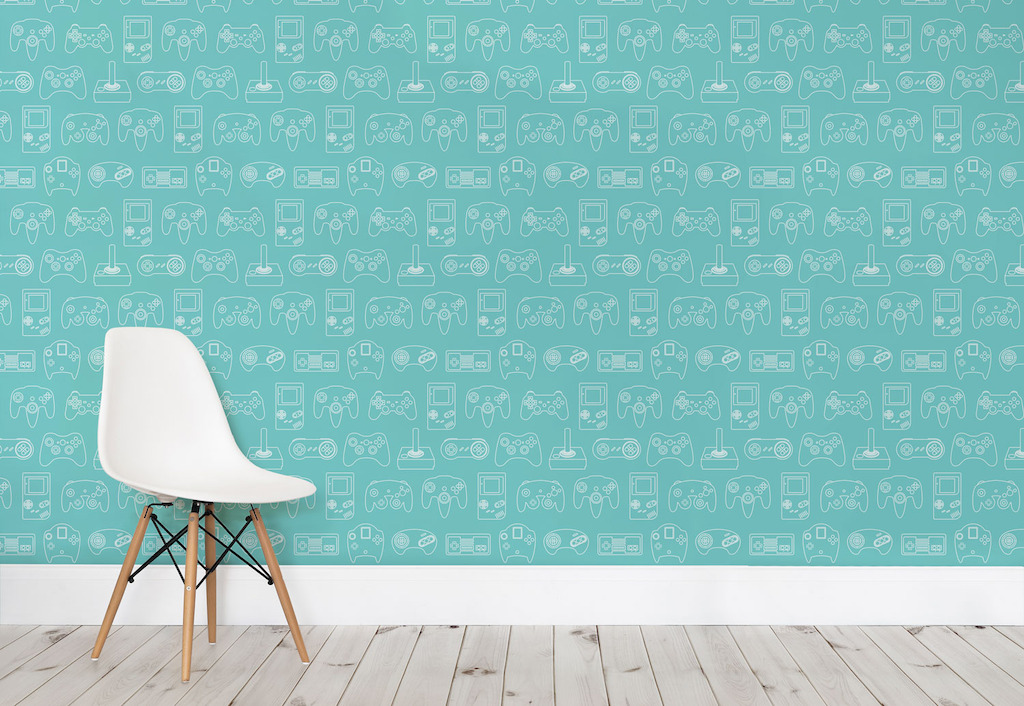 Blue Outline Retro Game Wall Mural