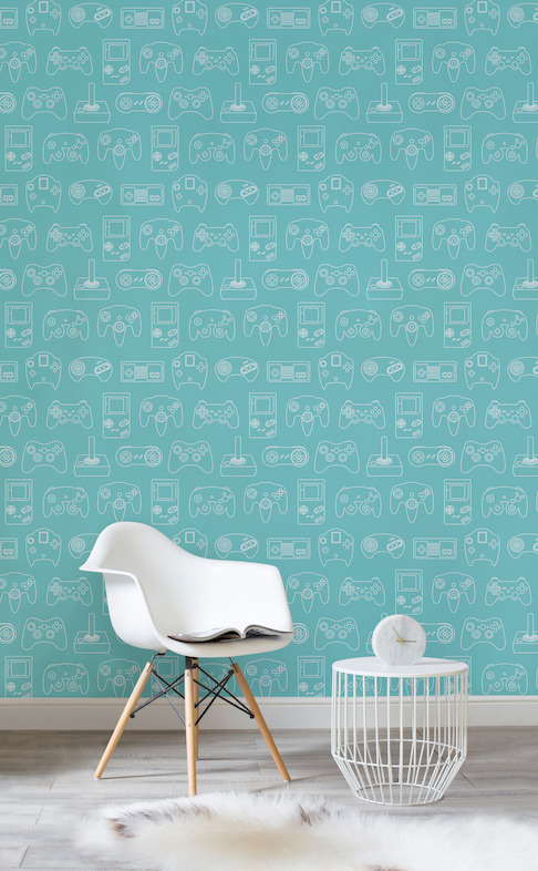 Blue Outline Retro Game Wall Mural