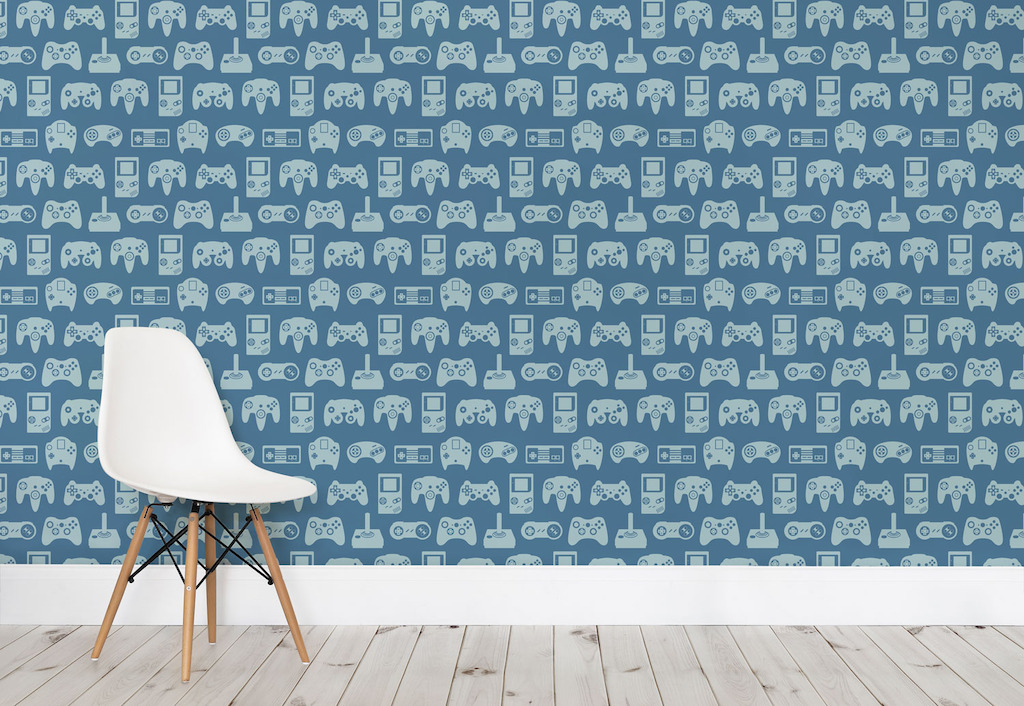 Blue Retro Game Wall Mural