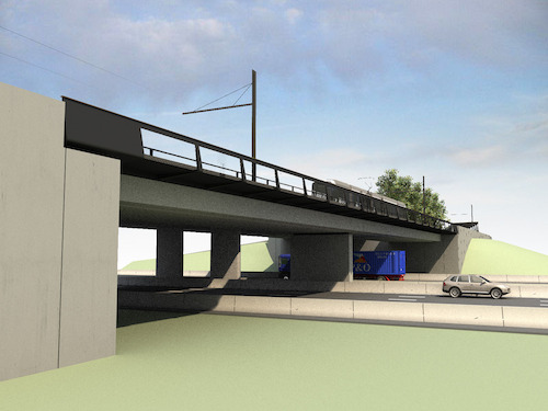 Toekomstbeeld 2 van de trambrug over de E40 in Zwijnaarde.