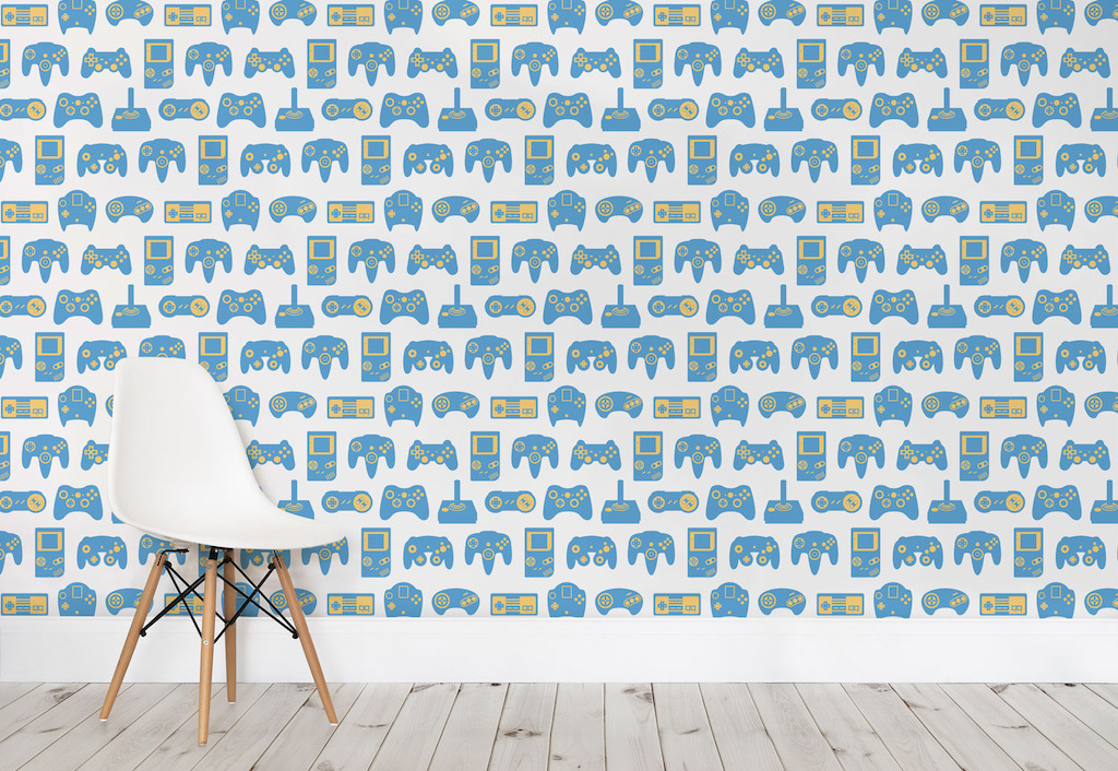 Blue and White Retro Game Wall Mural