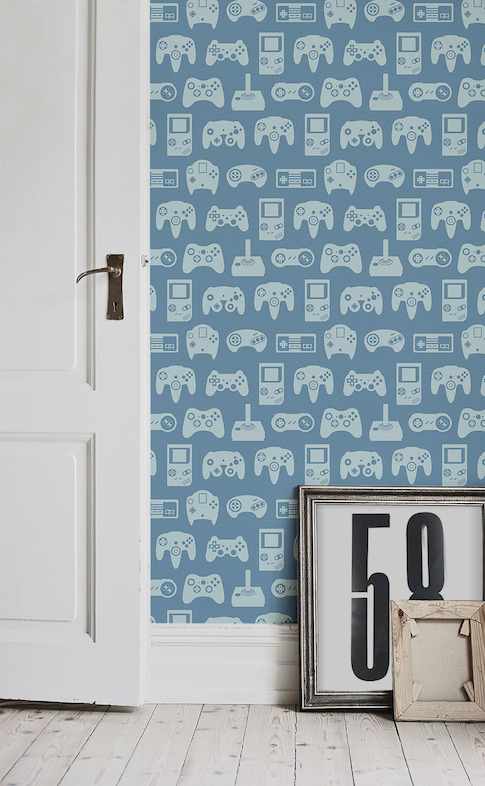 Blue Retro Game Wall Mural