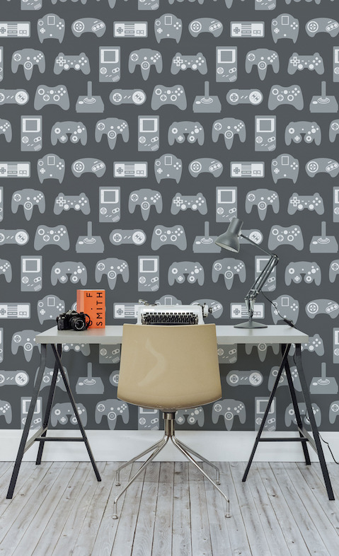 Grey Retro Game Wall Mural