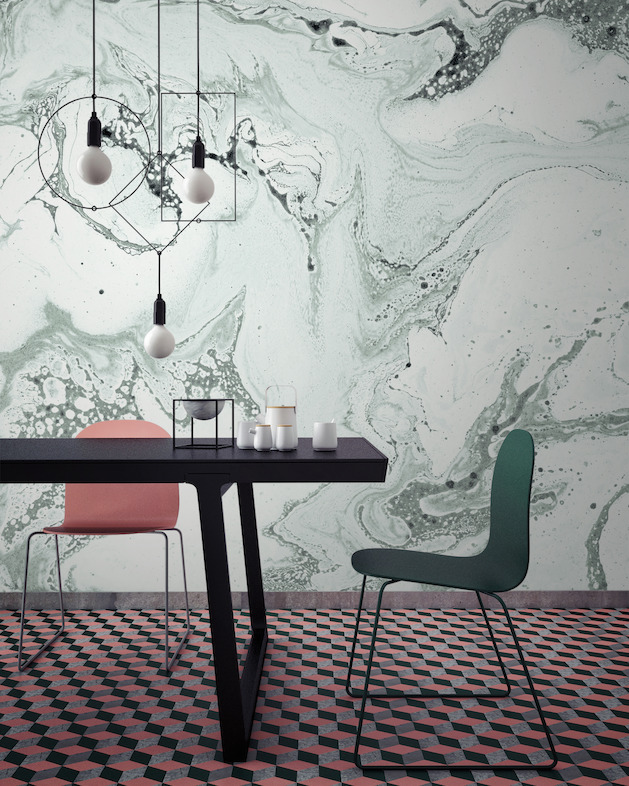 Green Marbleised Wallpaper Mural