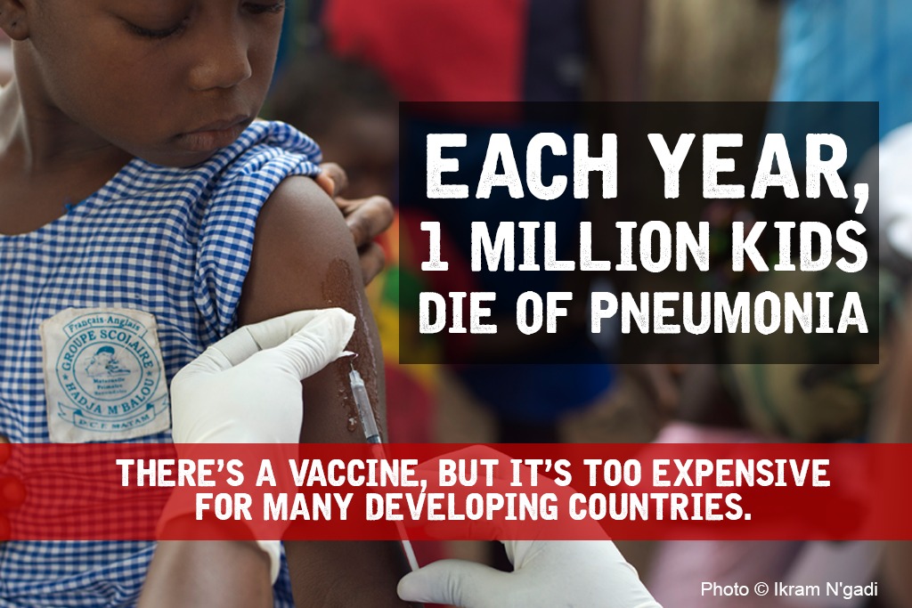 Each Year 1 million kids die of pneumonia. There's a vaccine, but it's too expensive for many developing countries. Photographer: MSF