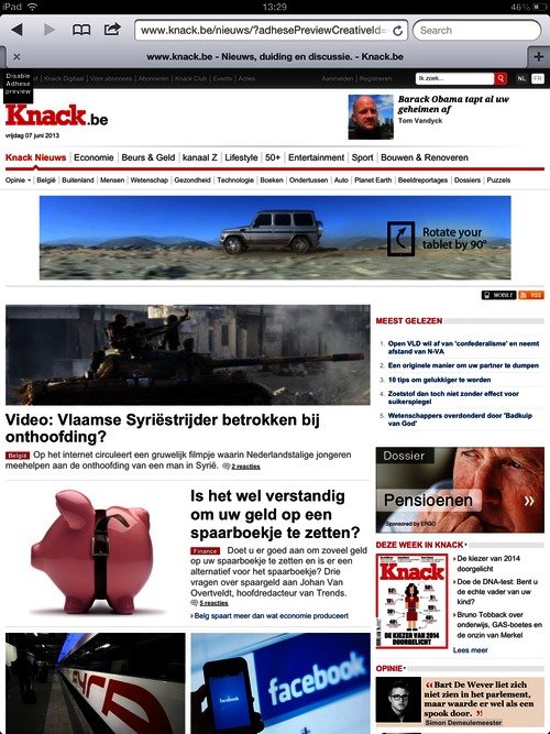 Screenshot banner in horizontale positie