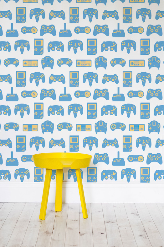 Blue and White Retro Game Wall Mural
