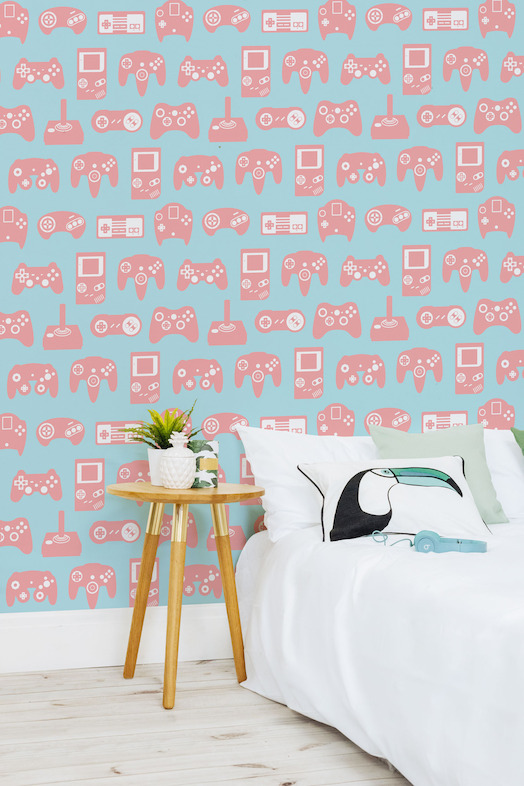 Pink and Blue Retro Game Wall Mural