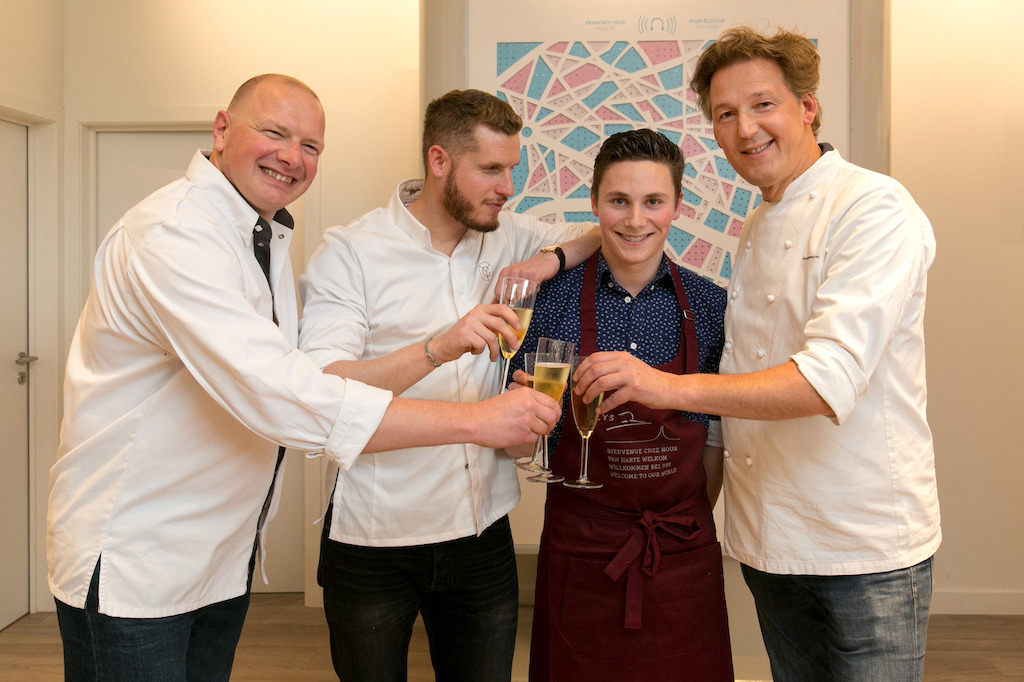 Op de foto van links naar rechts: Raphaël Giot, Yann Couvreur, de winnaar Eliaz Prenveille en Pierre Marcolini © Patrick Lazic