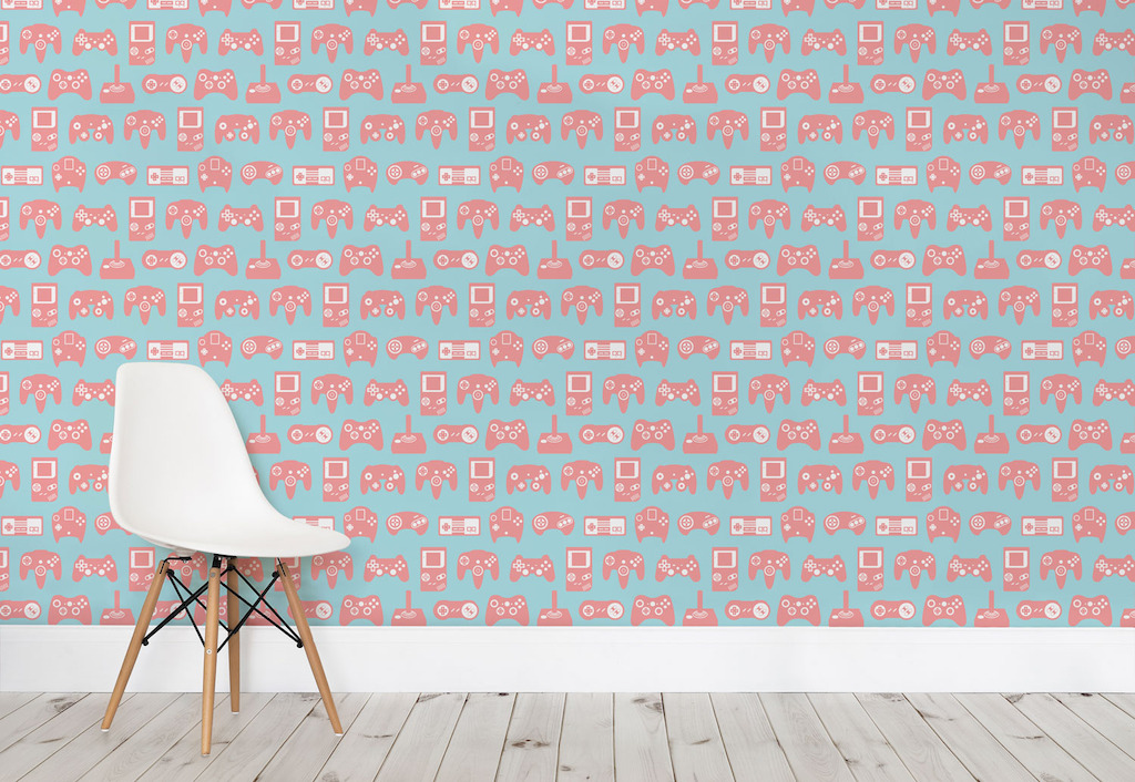 Pink and Blue Retro Game Wall Mural
