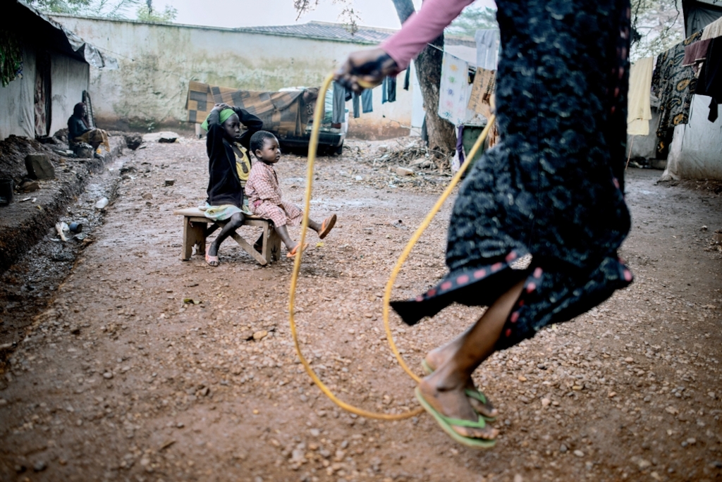 MSF159693<br/>Children play in the Muslim neighborhood PK5. Central Mosque displaced persons camp in Bangui.