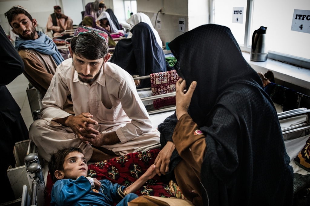 A girl with severe malnutritionis admitted to MSF's therapeutic feeding centre in Boost hospital, Lashkar Gah, in Helmand province. The girl and her family are from Marjah district, an area that has seen frequent fighting in recent months. Photographer: Kadir Van Lohuizen/Noor