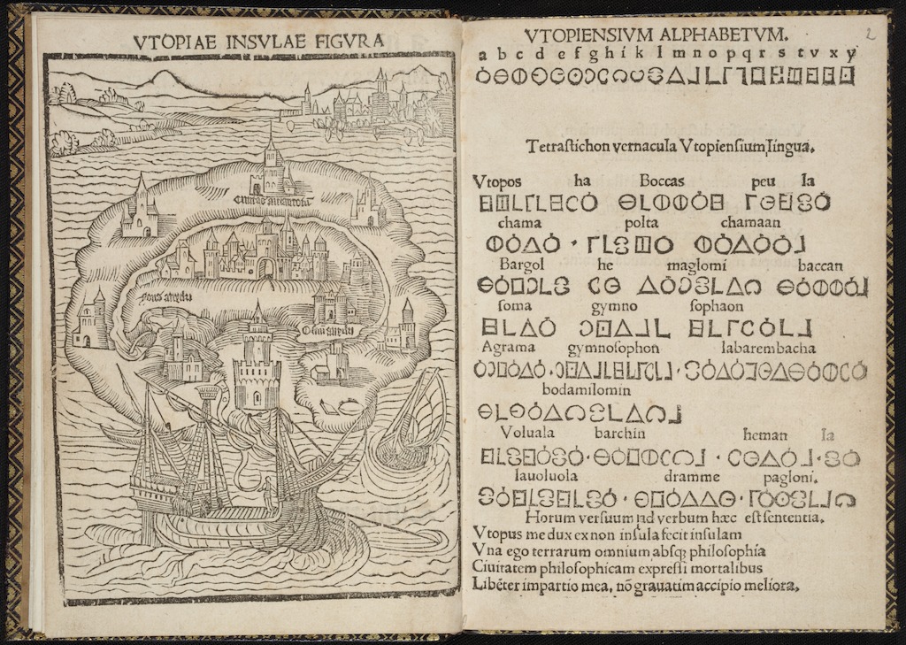 'Auf der Suche nach Utopia' © Thomas Morus, Libellus de… insula Utopia, 1518. Universitätbibliothek – Tabularium, Leuven.