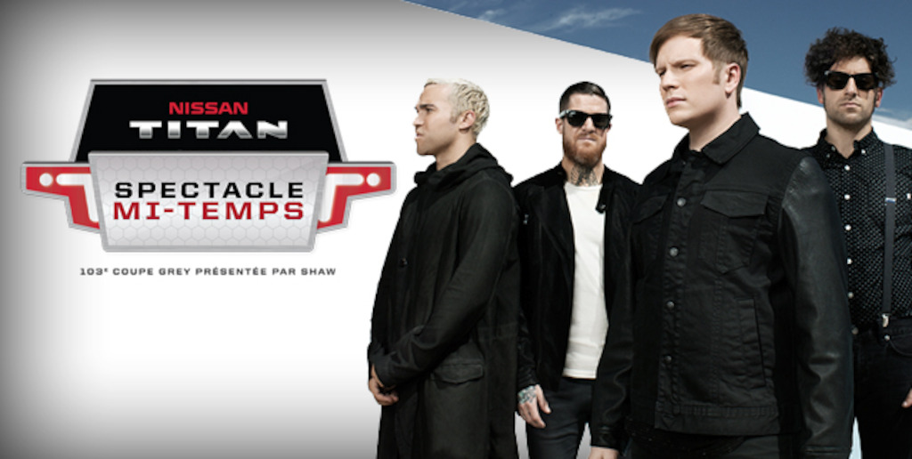 Fall Out Boy en prestation lors du spectacle de la mi-temps Nissan Titan de la 103e édition de la Coupe Grey, présentée par Shaw.