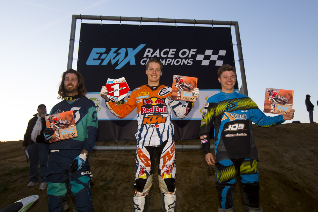 Overall podium from left to right: Gilles Dejong, Pauls Jonass, Jilani Cambré Credit: CDS