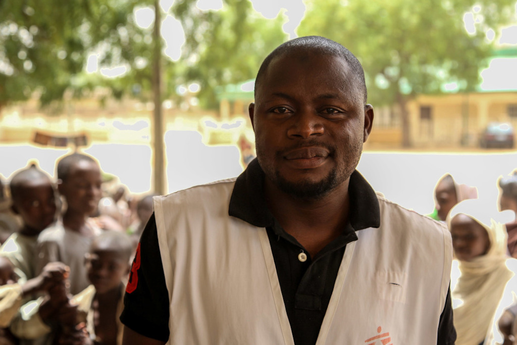 Hamza Hassan, MSF health promotion supervisor in Damaturu meningitis vaccination campaign, 38 years old. “We started our health promotion at least three days before the implementation of the campaign with a great number of community mobilisers going from house to house, meeting community leaders, religious leaders, women groups, youth groups, union workers, to inform them about this deadly disease so that people become aware that meningitis can kill, it can cause disabilities. This disease is a very deadly disease, so the people want this vaccination as a way to prevent meningitis.” Photographer: Igor Barbero/MSF