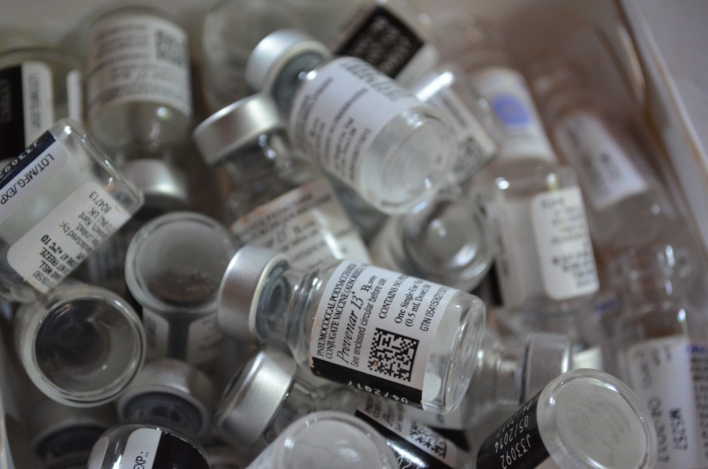 Vials of PCV13, a vaccine that protects children against pneumonia and meningitis. Photographer: Sandra Smiley