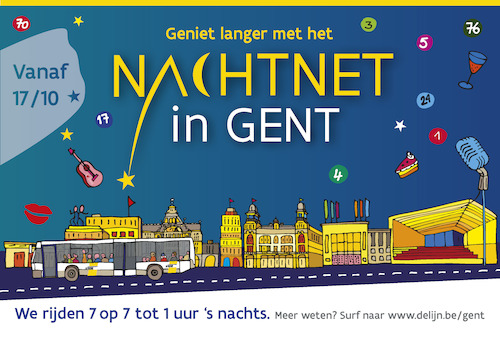 Campagnebeeld van het nieuwe nachtnet van De Lijn in Gent. Het net gaat van start op vrijdag 17 oktober 2014.