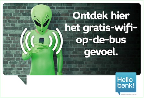 Gratis surfen op de bussen van De Lijn: affiche waaraan je een wifibus herkent.