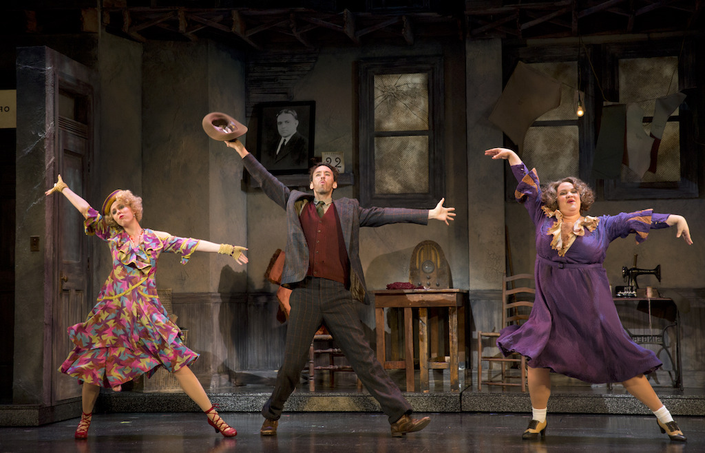 Lucy Werner as Lily, Garrett Deagon as Rooster Hannigan and Lynn Andrews as<br/>Miss Hannigan in “Easy Street"<br/>Photo: Joan Marcus