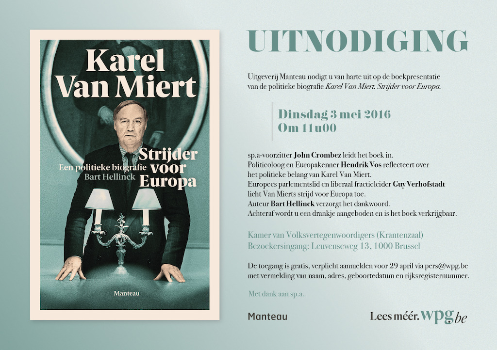 Uitnodiging boekpresentatie 'Karel Van Miert'