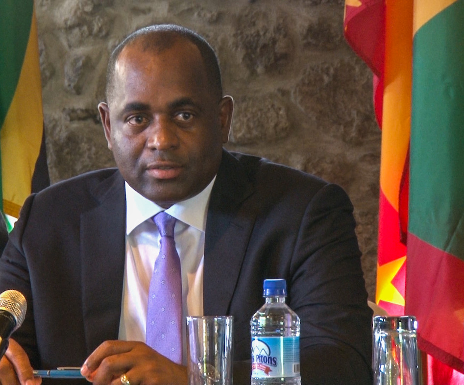 Council Chair, Hon Roosevelt Skerrit, Prime Minister and Minister for Finance, Commonwealth of Dominica, presenting Communiqué.