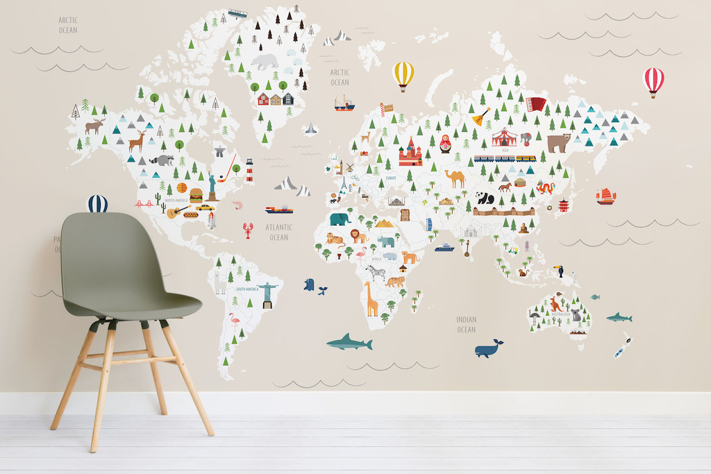 Cream Ultimate Kids Map Wall Mural