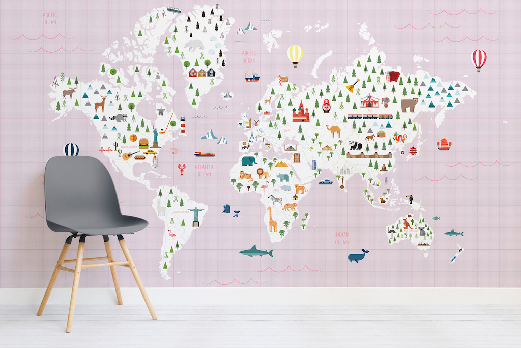 Graph Paper Pink Map Wall Mural