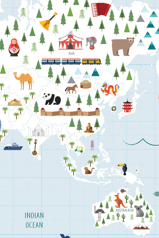 Graph Paper Blue Map Wall Mural