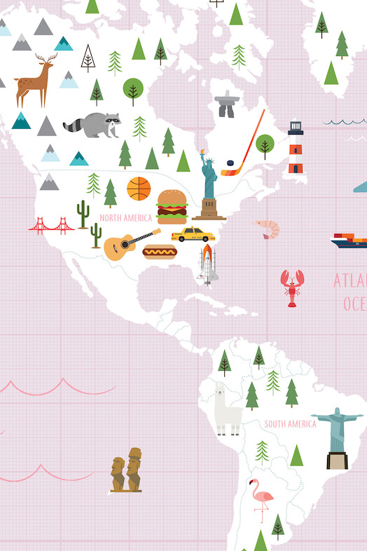 Graph Paper Pink Map Wall Mural