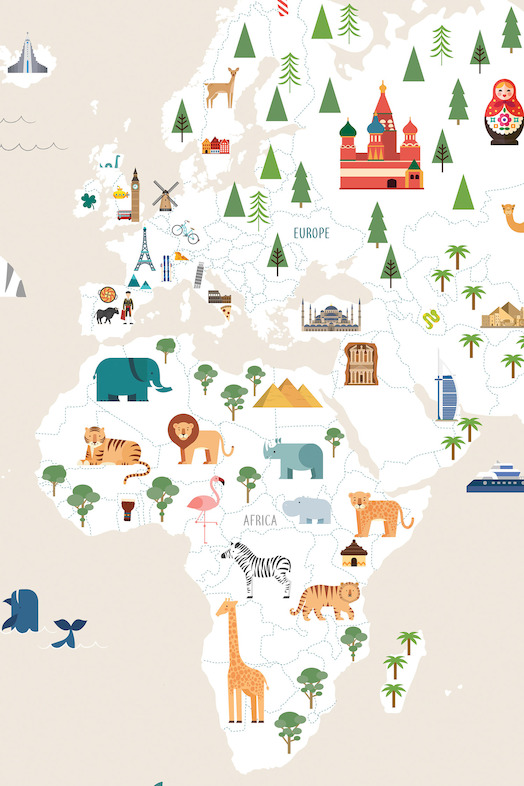 Cream Ultimate Kids Map Wall Mural