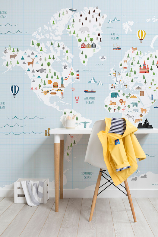 Graph Paper Blue Map Wall Mural