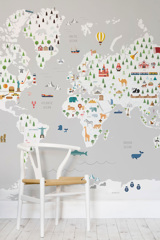 Grey Ultimate Kids Map Wall Mural