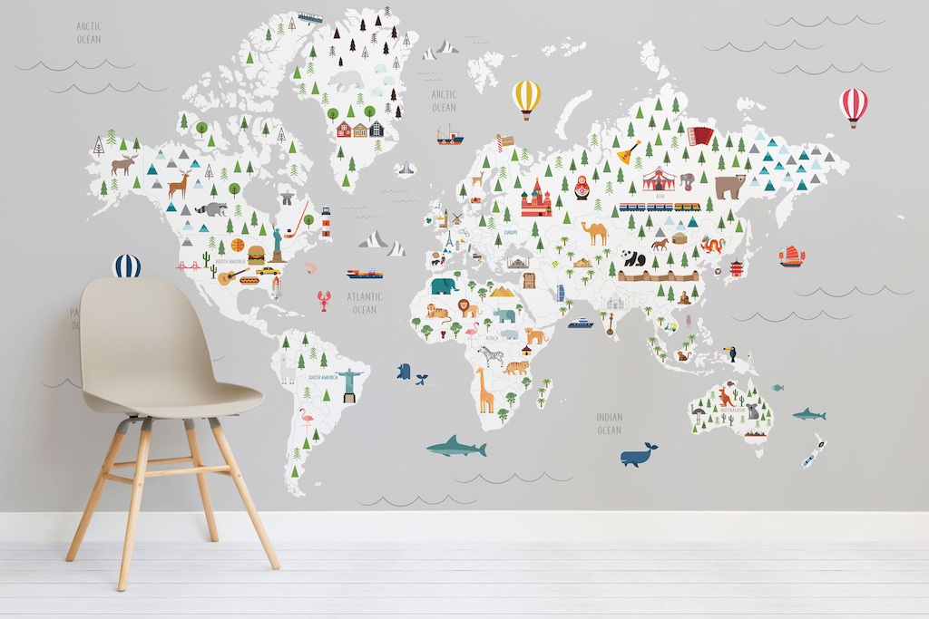 Grey Ultimate Kids Map Wall Mural