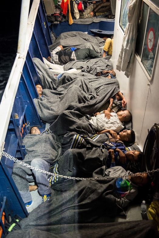 System identifier<br/>: MSF150158<br/>Title<br/>: July 13 Rescue - Phoenix<br/>Photographer / cameraman<br/>: Gabriele François Casini<br/>Countries:<br/>Italy<br/>Description<br/>: With 414 people on board, space becomes extremely limited and every available inch is<br/>used to allow people to rest and sleep. Despite appearing very crowded, many people say they slept<br/>comfortably for the first time in months