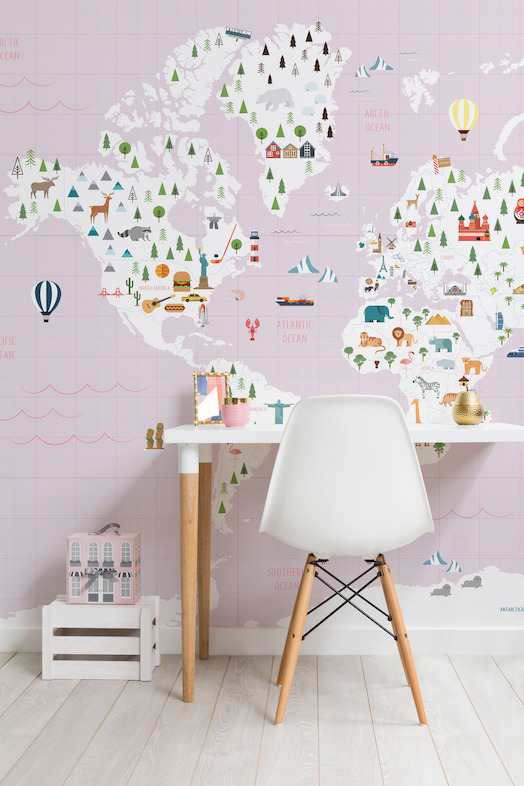 Graph Paper Pink Map Wall Mural