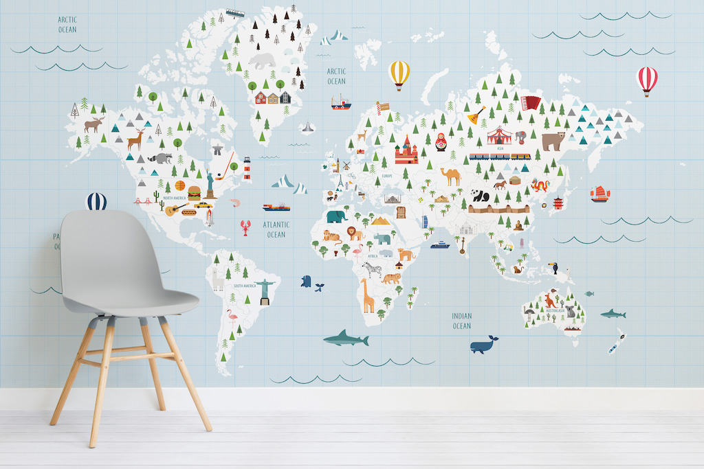 Graph Paper Blue Map Wall Mural