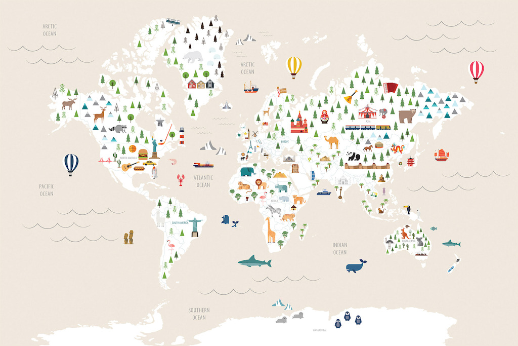 Cream Ultimate Kids Map Wall Mural