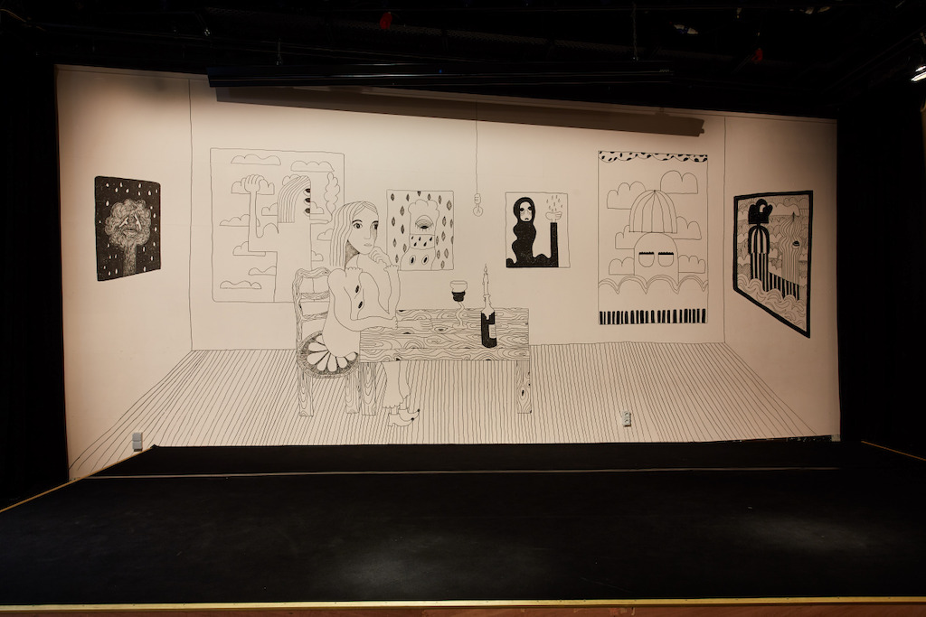 Mural Nel Aerts @ Beurskafee - colouring on 30/04 (foto: Bram Tack)