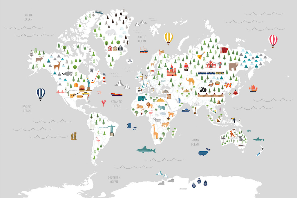 Grey Ultimate Kids Map Wall Mural