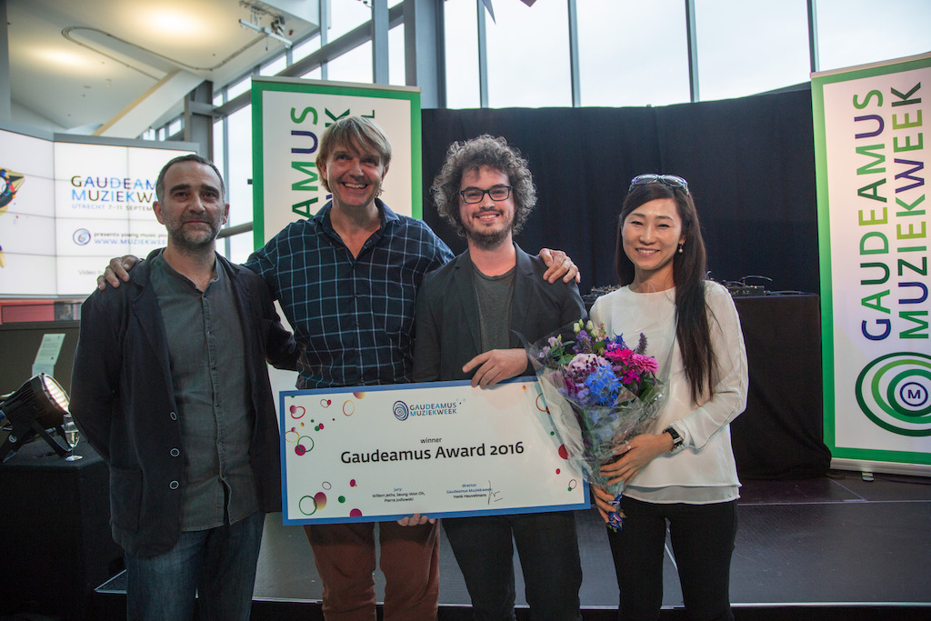 Gaudeamus Award 2016: vlnr. Pierre Jodlowski, Willem Jeths, Anthony Vine, Seung-Won Oh (c) Herre Vermeer