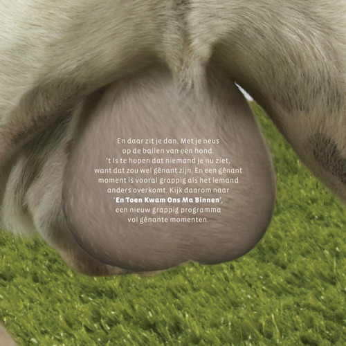 Advertentie print (close-up tekst hand zijn b*****)