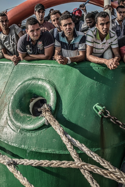 Photographer: Francesco Zizola<br/><br/>Caption: On board the Bourbon Argos following a rescue in the Mediterranean. The refugees will be taken to Italy.